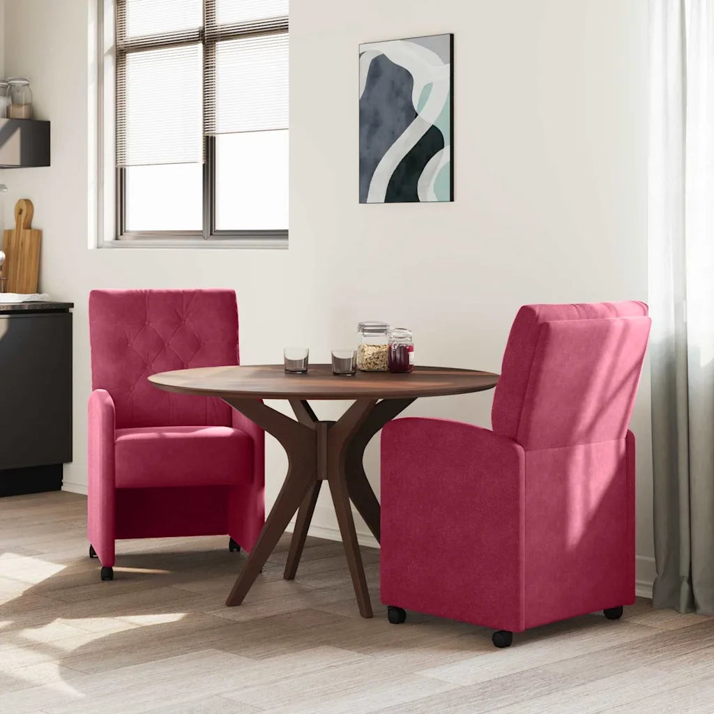Sedie da Pranzo con Ruote 2 pz | Sedie da cucina Rosso vino 58 x 67 x 97 cm