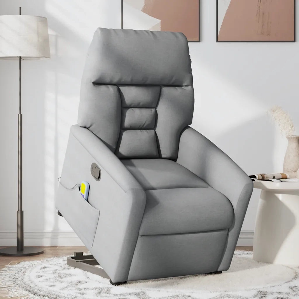 Poltrona Alzapersona Massaggi Reclinabile Grigio Chiaro Tessuto 3303042