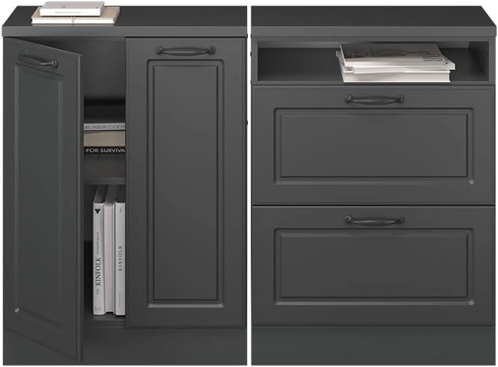 Set di mobili sottotetto Rion, Antracite casa di campagna, 120 cm Set di 2 carcasse armadio profondità 60 cm, adatto per il salvaspazio sotto tetti spioventi