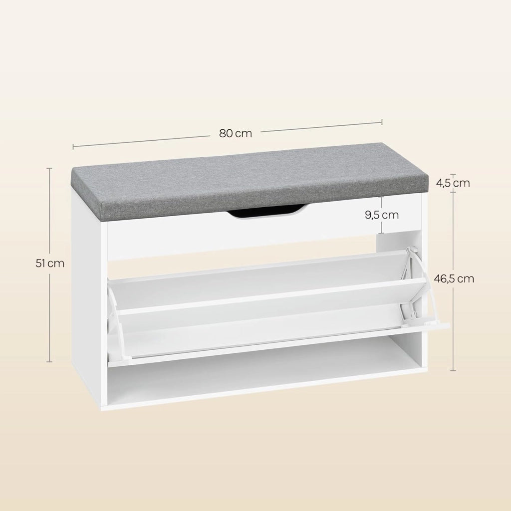 Panca Scarpiera da Ingresso, Porta Scarpe con Cassetto Ribaltabile a 2 Livelli e Scomparto Nascosto, per Ingresso, Camera da Letto, Soggiorno, Corridoio, 80x30x51 cm, Bianco + Grigio