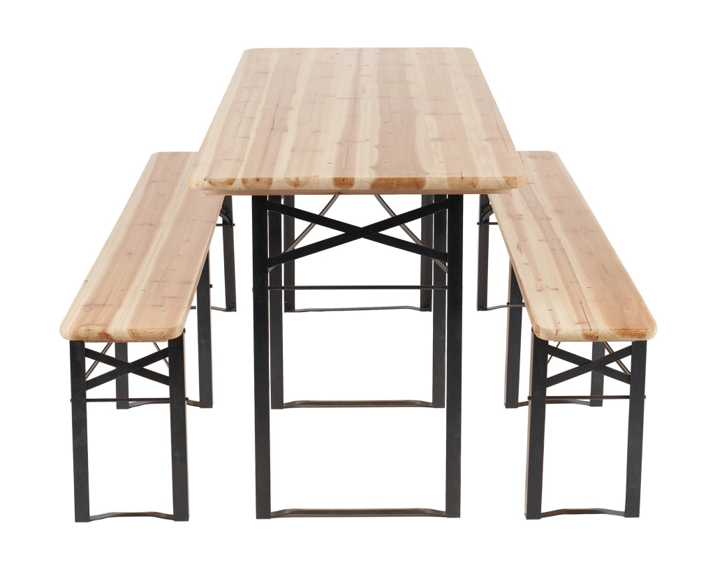 Set Birreria 220 x 70 Cm XXL 10 Posti 3 Pezzi 2 Panche 1 Tavolo Pieghevole Panca Da Feste Sagra Legno Abete Struttura Acciaio Richiudibile