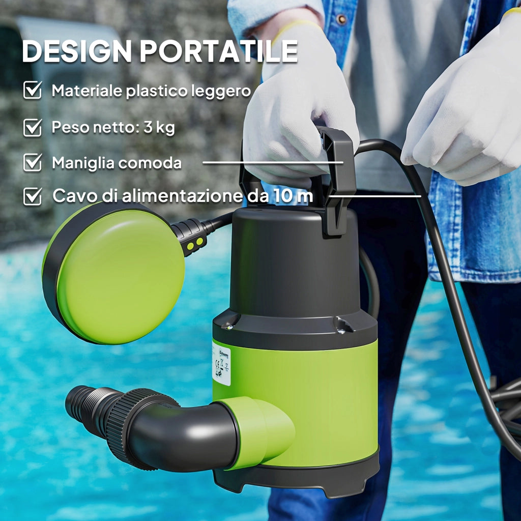 Pompa Sommersa per Acque Sporche 400W 9000L/h ¨C zephmum ¨C Verde