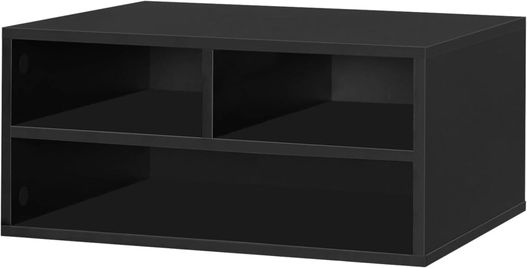 Schedario da Ufficio a 2 Livelli con Custodia, Porta Stampante da Scrivania in Legno con 3 Scomparti per l'Ufficio, 47x40x22,5cm, Nero, ASK15sz