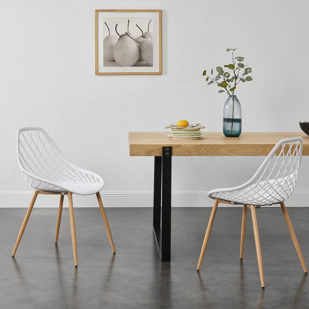 Set Warschau di 2 Sedie da Sala a Scocca Unica in Plastica - Bianco / Effetto Faggio [en.casa]