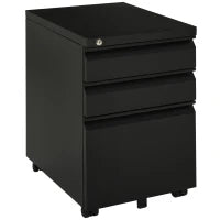 HOMCOM Mobiletto per ufficio con ruote, 3 cassetti bloccabili, 39 x 48 x 60 cm nero