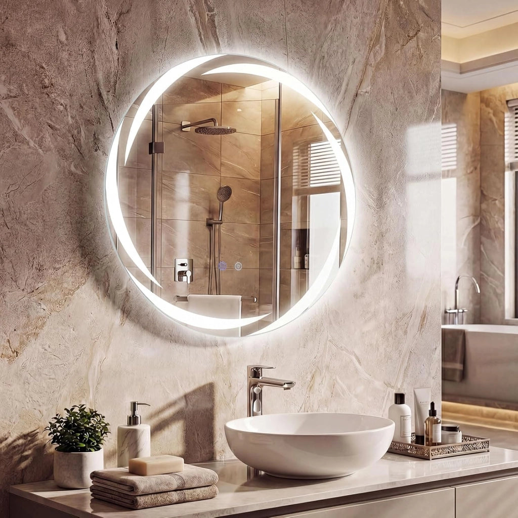 Specchio da Bagno con LED Rotondo 60 cm, Specchio da Parete Retroilluminato Dimmerabile con Vetro Temperato Antideflagrante, Luci a 3 Colori e Antiappannamento, IP44 (60 x 60 cm)