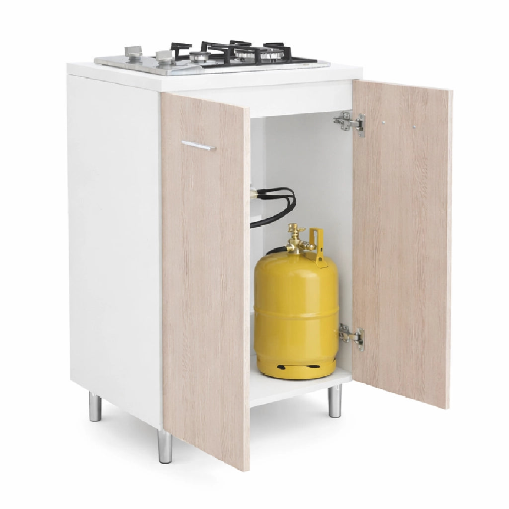 Mobile Mini Cucina 60x40 h85 con Piano Cottura Gas 2 Fuochi Gpl Acciaio Bianco Olmo
