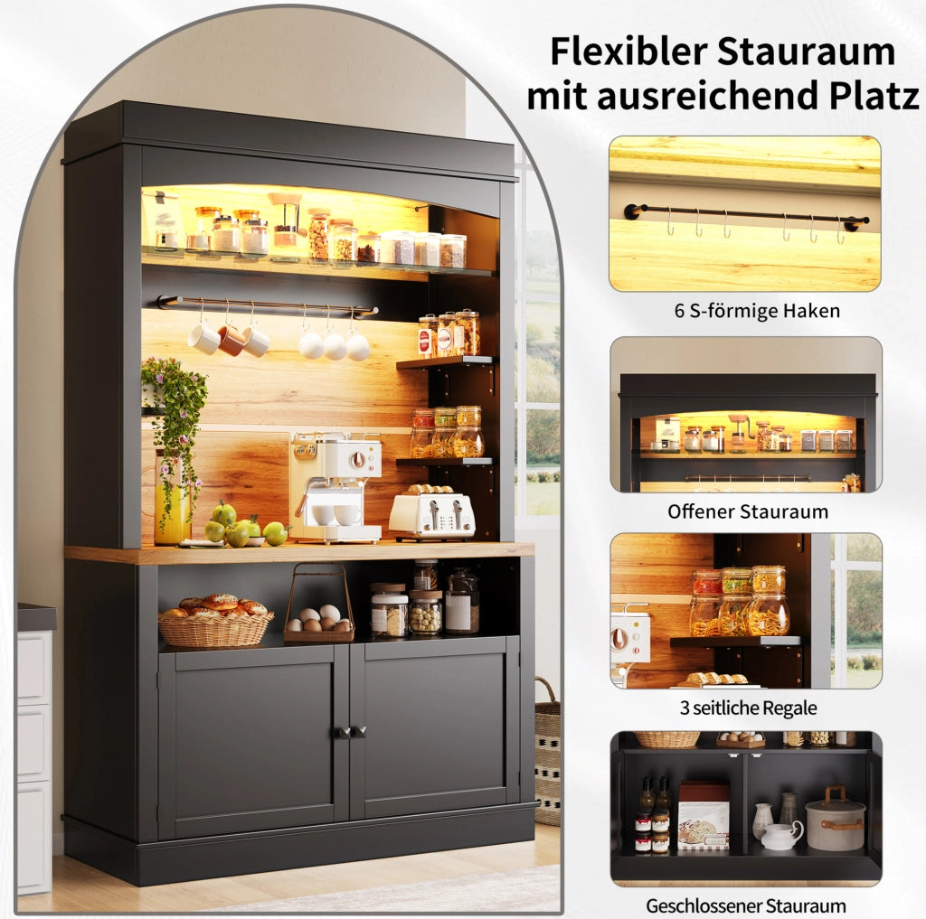 Set di 2 credenze da cucina con LED USB, 107x43x184 cm, nere