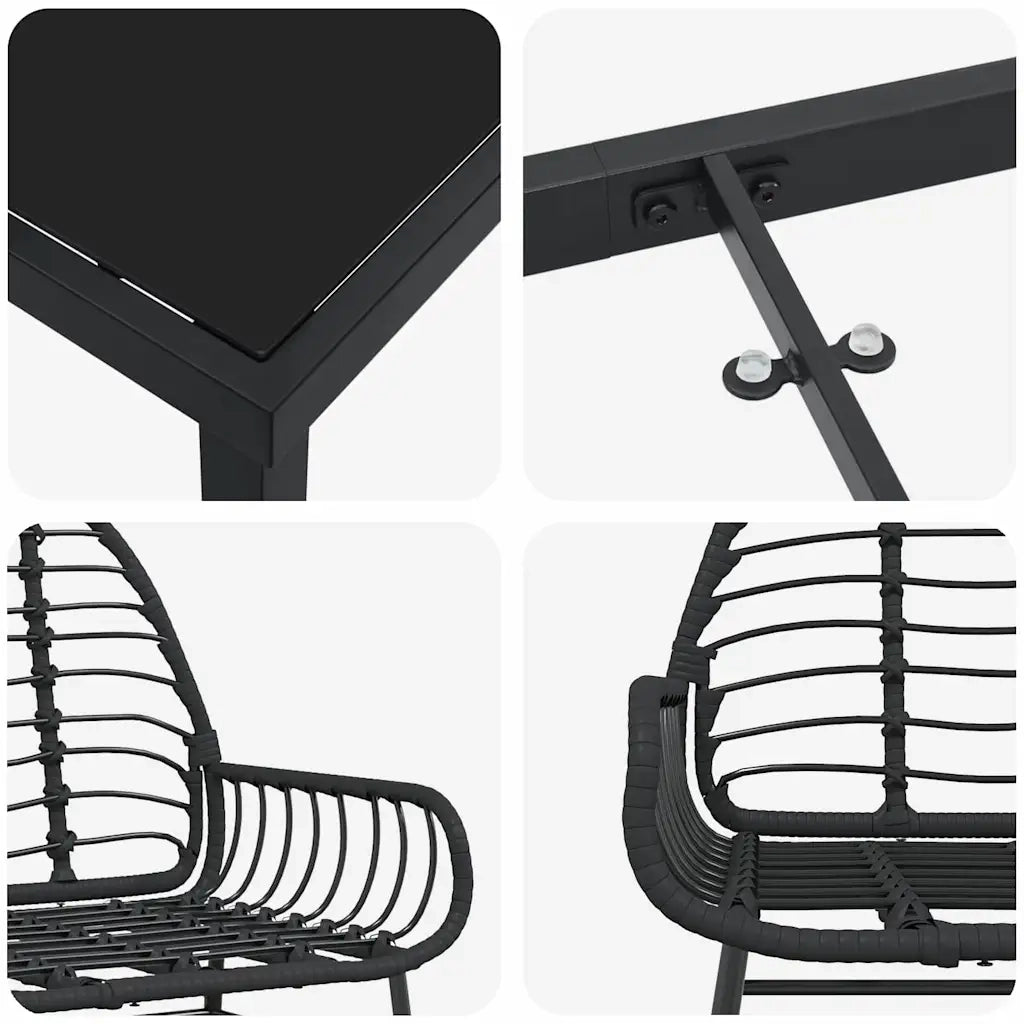 Set da Pranzo per Giardino 5 pcs Nero polyrattan 3380843