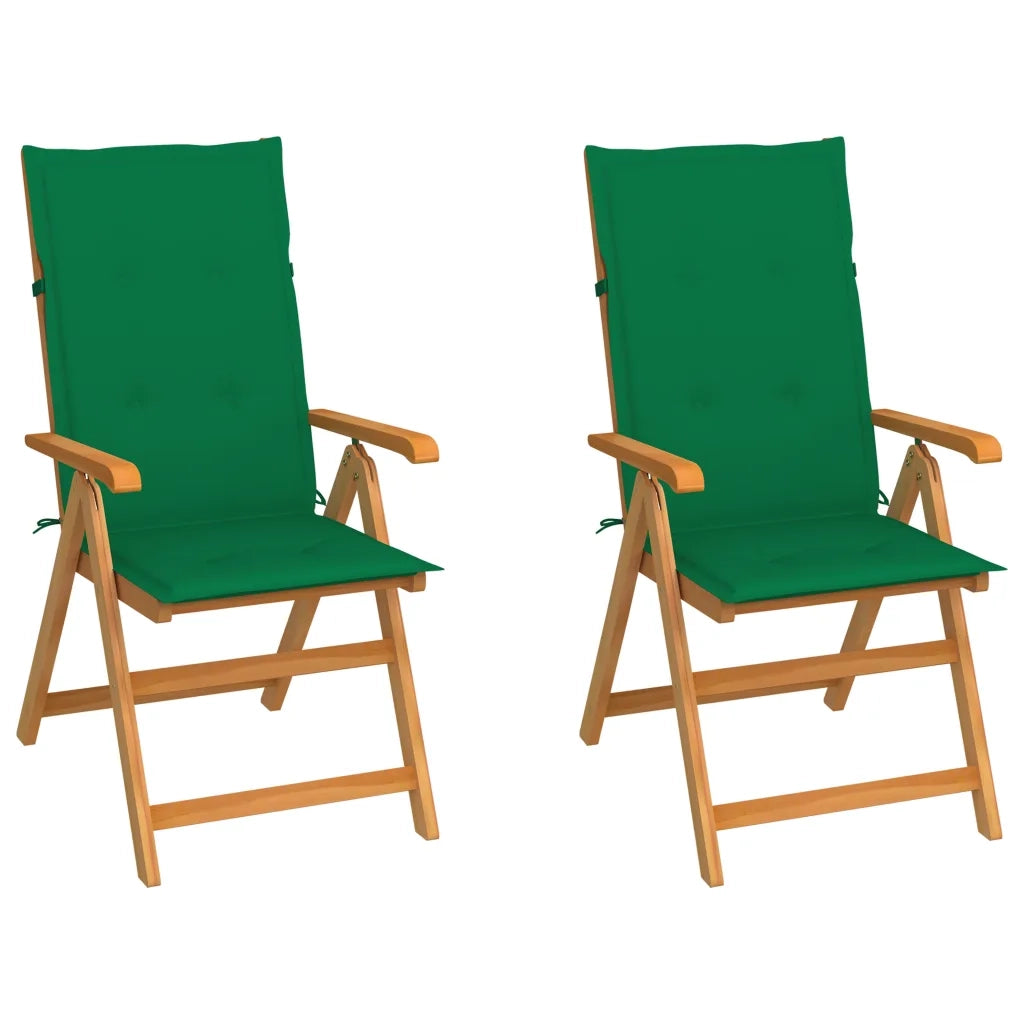 Sedie da Giardino 2 pz con Cuscini Verdi in Massello di Teak cod mxl 7155