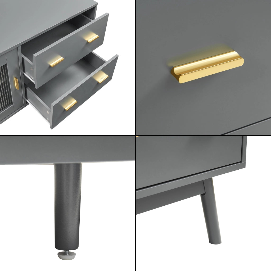 Mobile Porta TV Susa con Cassetti e Ante Scorrevoli in Vetro Scanalato 160x40x65 cm Grigio [en.casa]