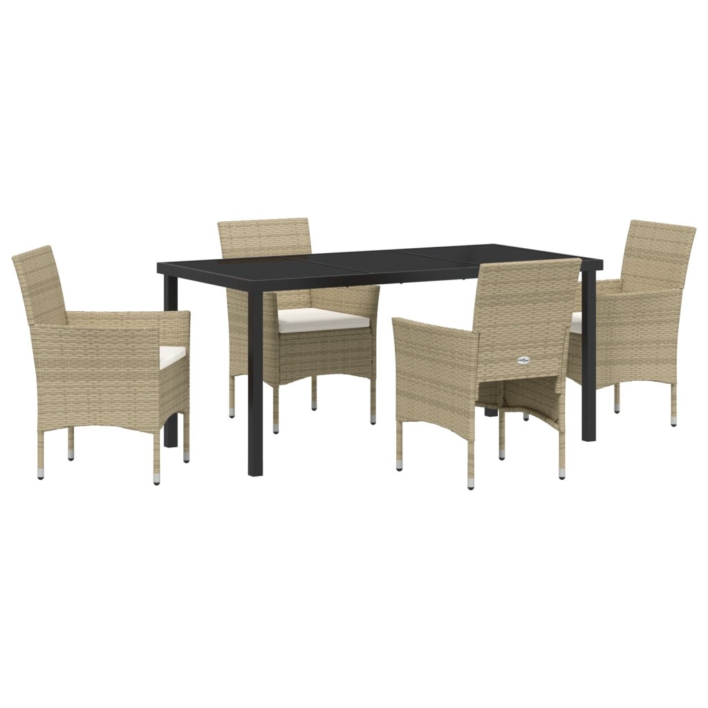 Set da Pranzo da Giardino 5 Pezzi Beigem Polyrattan