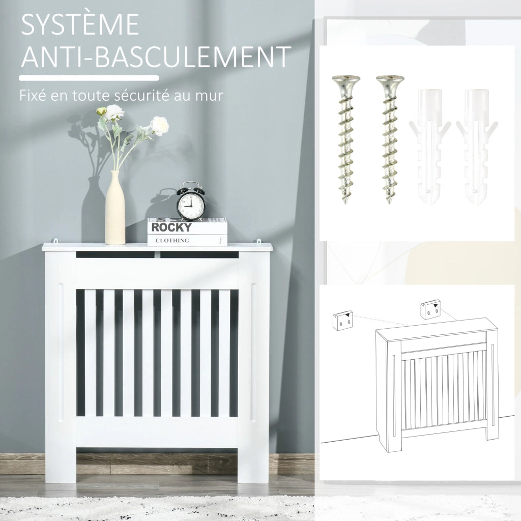 Copriradiatore in legno con griglia a doghe verticale ¨C zephmum ¨C Bianco 78x19x81 cm