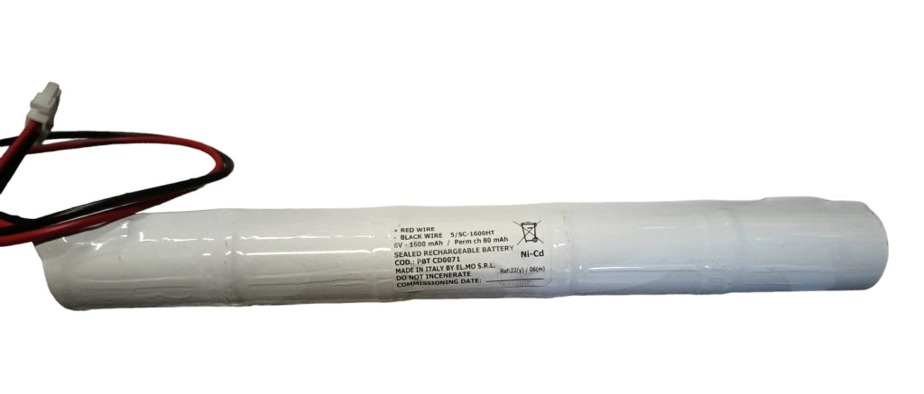 Pacco Batteria per lampade d'emergenza Ni-Cd 6V 1600mAh, 5 x Size SC, Alta Temperatura