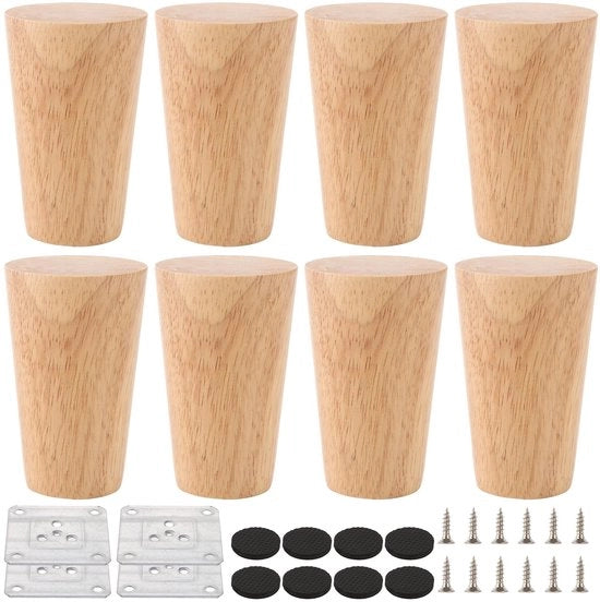 Piedi per mobili in legno 8 cm - Piedi per mobili - Piedi per tavolo - Piedi per armadio - Alzabraglia per mobili - 8 pezzi con piatti di fissaggio