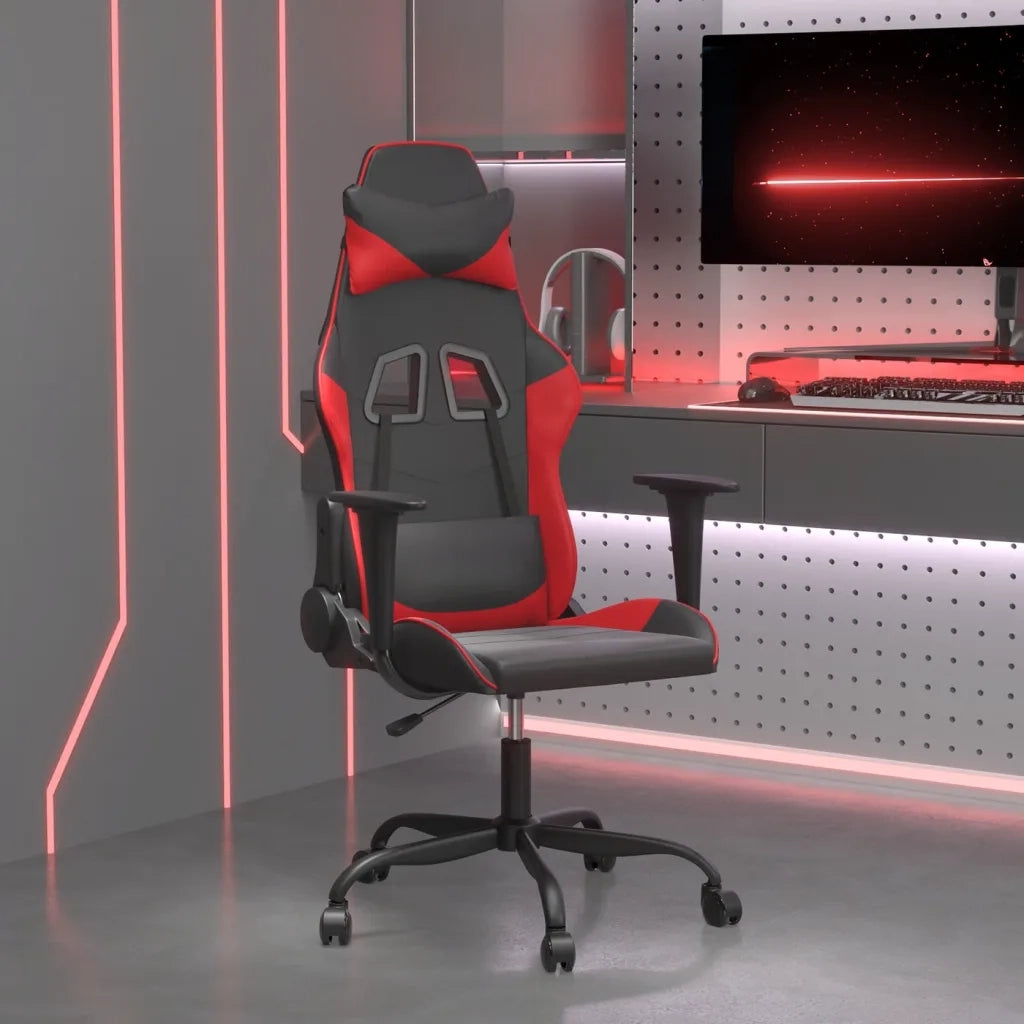 Sedia da Gaming | Sedia da e-sports Massaggiante Rosso e Nero in Similpelle