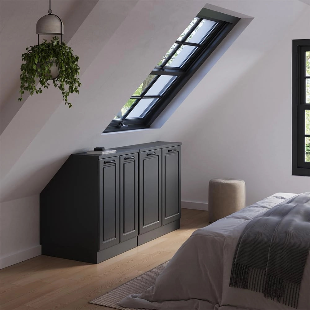 Set di mobili sottotetto Rion, Antracite casa di campagna, 140 cm Set di 2 carcasse armadio profondità 60 cm, adatto per il salvaspazio sotto tetti spioventi