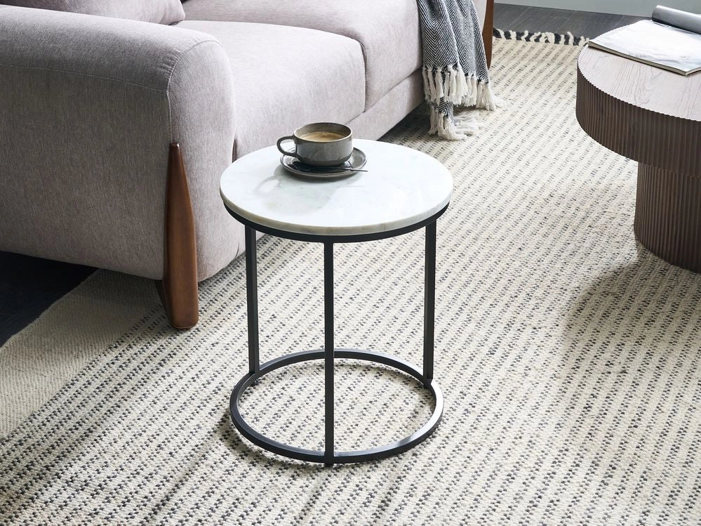 Tavolino Base bianca ø 40 cm Struttura in metallo Piano in ceramica Marmo Design moderno Soggiorno