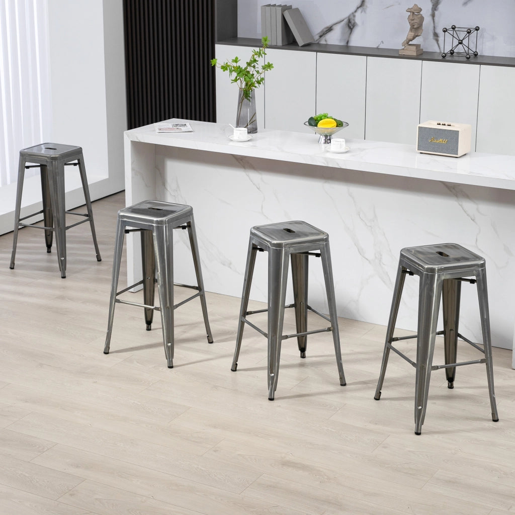 Sgabelli da Bar ¨C zephmum ¨C 4 Pezzi Metallico Grigio 76 cm