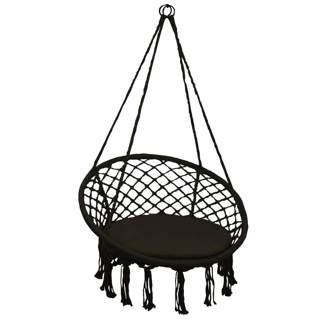 Marvin Poltrona sospesa da Giardino Polinesia Sedia a Dondolo Seduta Imbottita con Cuscino Amaca da Appendere 60x80 Nero