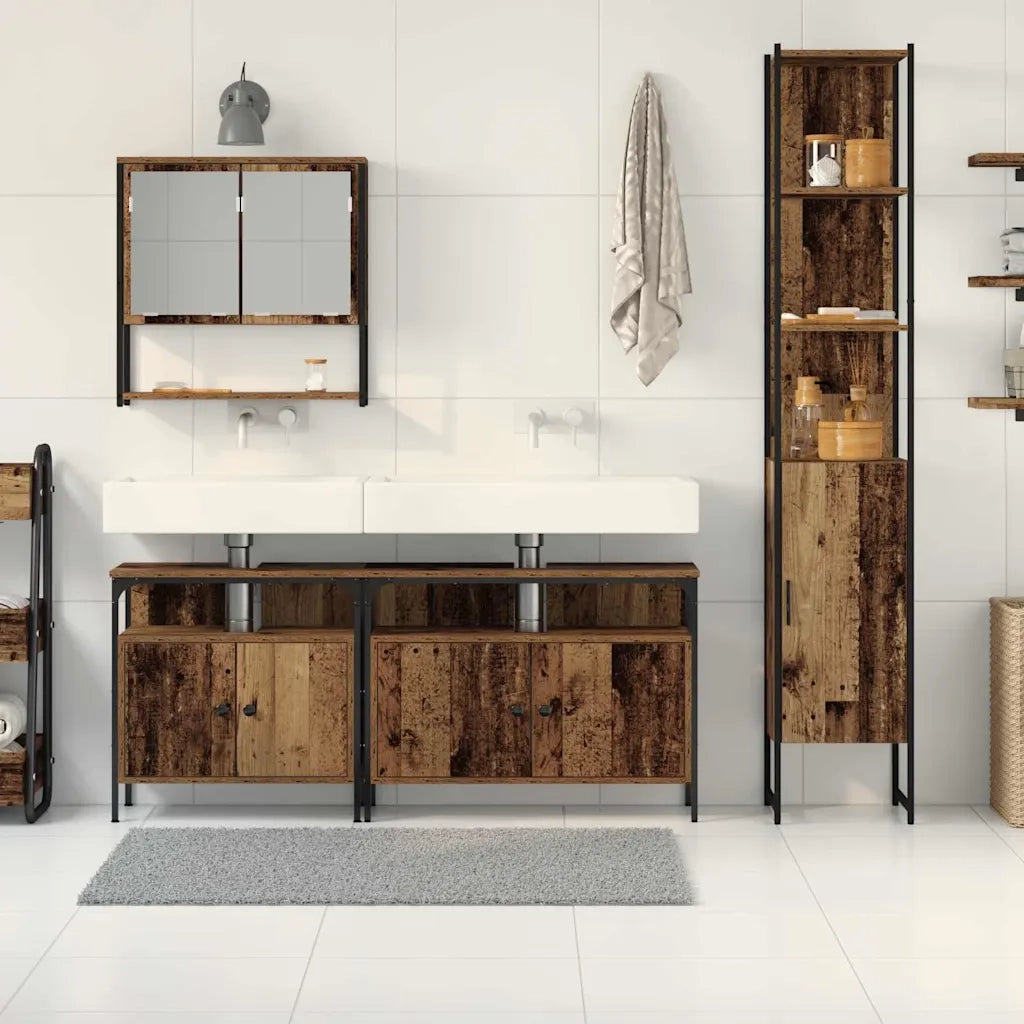 Set di mobili per il Bagno | Armadio da bagno con lo scaffale 4 pz Legno vecchio