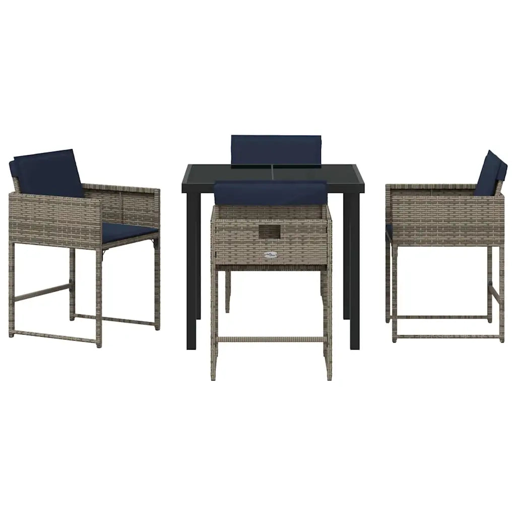 Set da Pranzo per Giardino con cuscino 5 pcs Grigio polyrattan 3380032