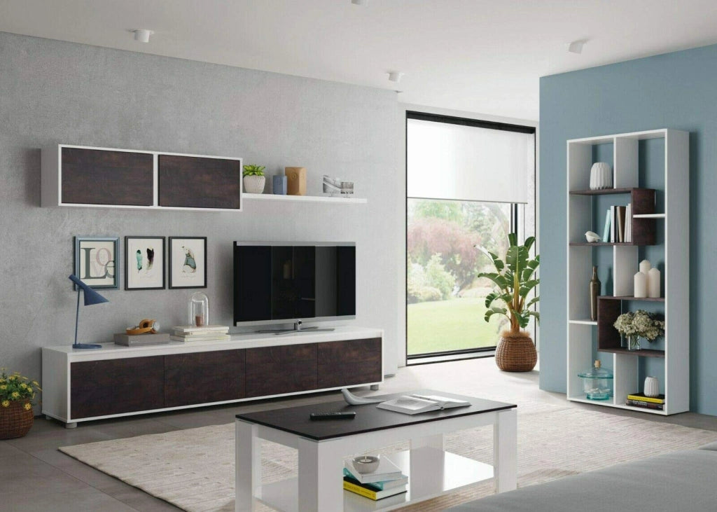 Parete Attrezzata Mobile Soggiorno Tv Con Mensola E Modulo Sospeso Per Salotto Sala Da Pranzo Design Moderno 200 X 41 X 43 Cm Colore Bianco/Ossido