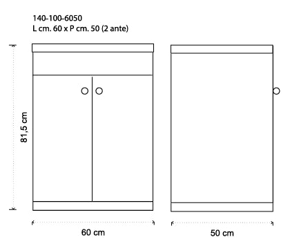 Lavatoio 60x50 con mobile ad 2 ante in ABS con tavola in propilene - Bianco