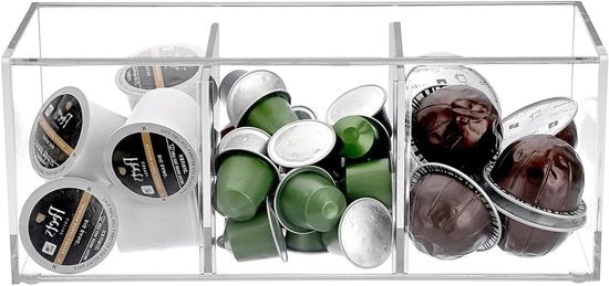 Contenitore di conservazione per capsule di caffè in acrilico a 3 vaschette con coperchio