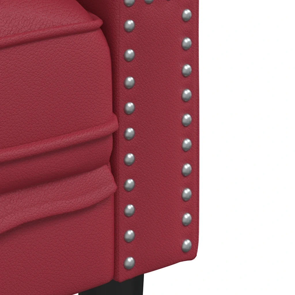 Divano Sedia-Poltrona Chesterfield a 3 Posti Rosso Vino in Similpelle