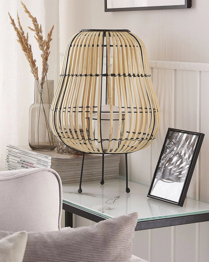 Lanterna in legno di salice marrone chiaro 44 cm con decorato portacandele in piedi