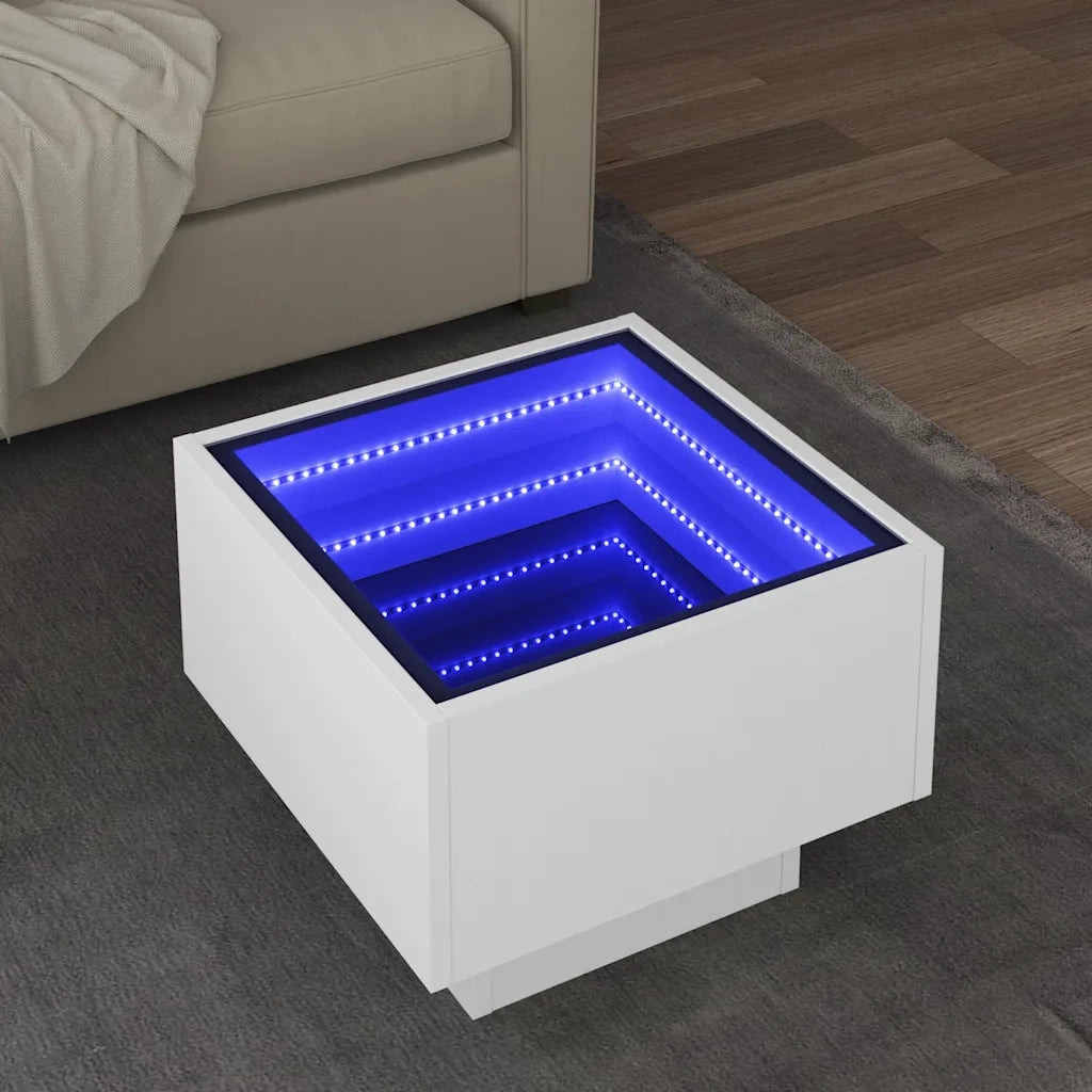 Tavolino da salotto | Tavolino da caff¨¨ | Tavolino da Soggiorno con LED Bianco 40x40x30 cm in Legno Multistrato