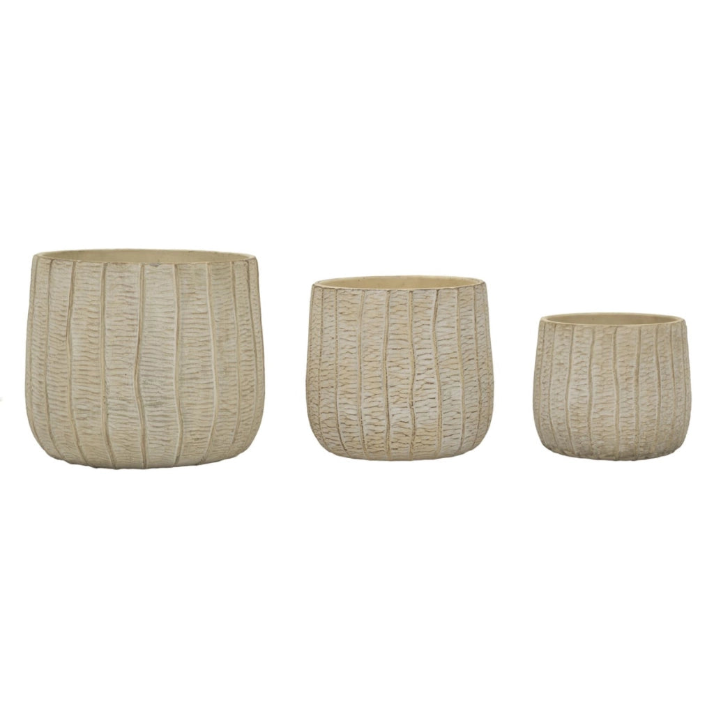 Set di 3 Vasi Decorativi VKH773, Beige, Ceramica, 30,5x30,5x27 cm