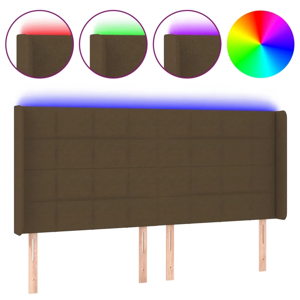 Testiera a LED-Testata con LED Marrone Scuro 163x16x118/128 cm in Tessuto 150906