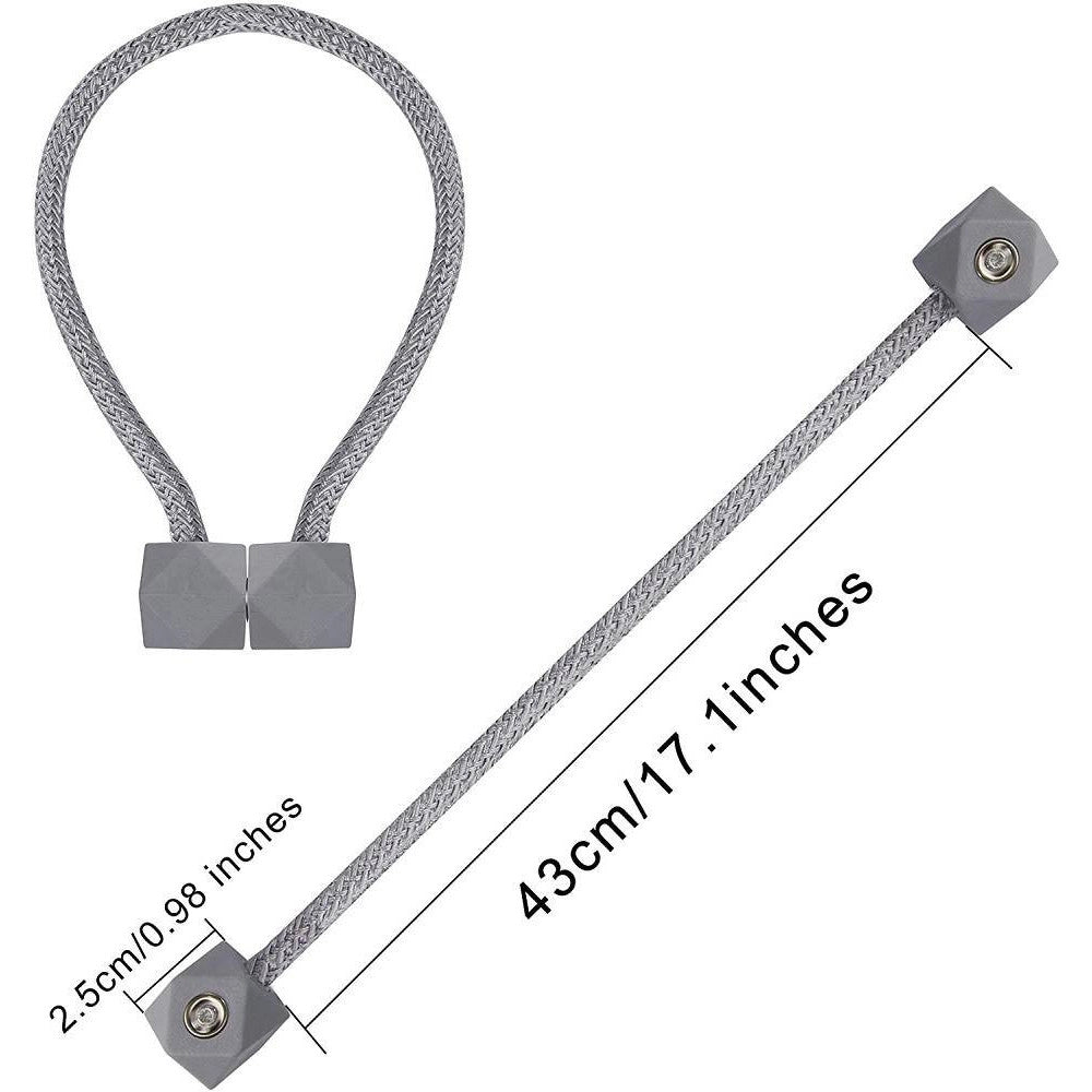 Trade Shop - Set 2 Pz Fermatende Magnetici Per Tenda Moderno Fibbia Intrecciata Colore Grigio -