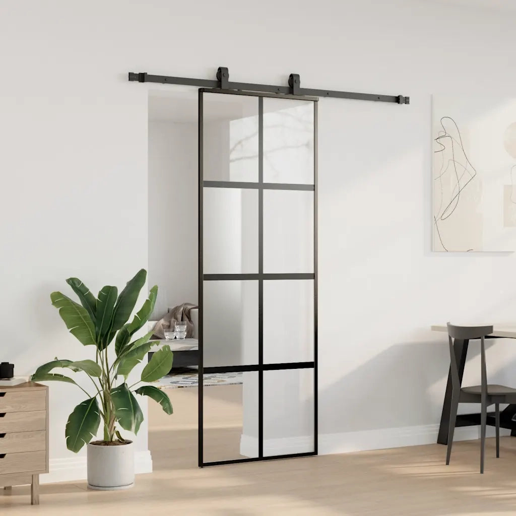 Porta Scorrevole Set Ferramenta Nera 76x205 cm Vetro Temperato