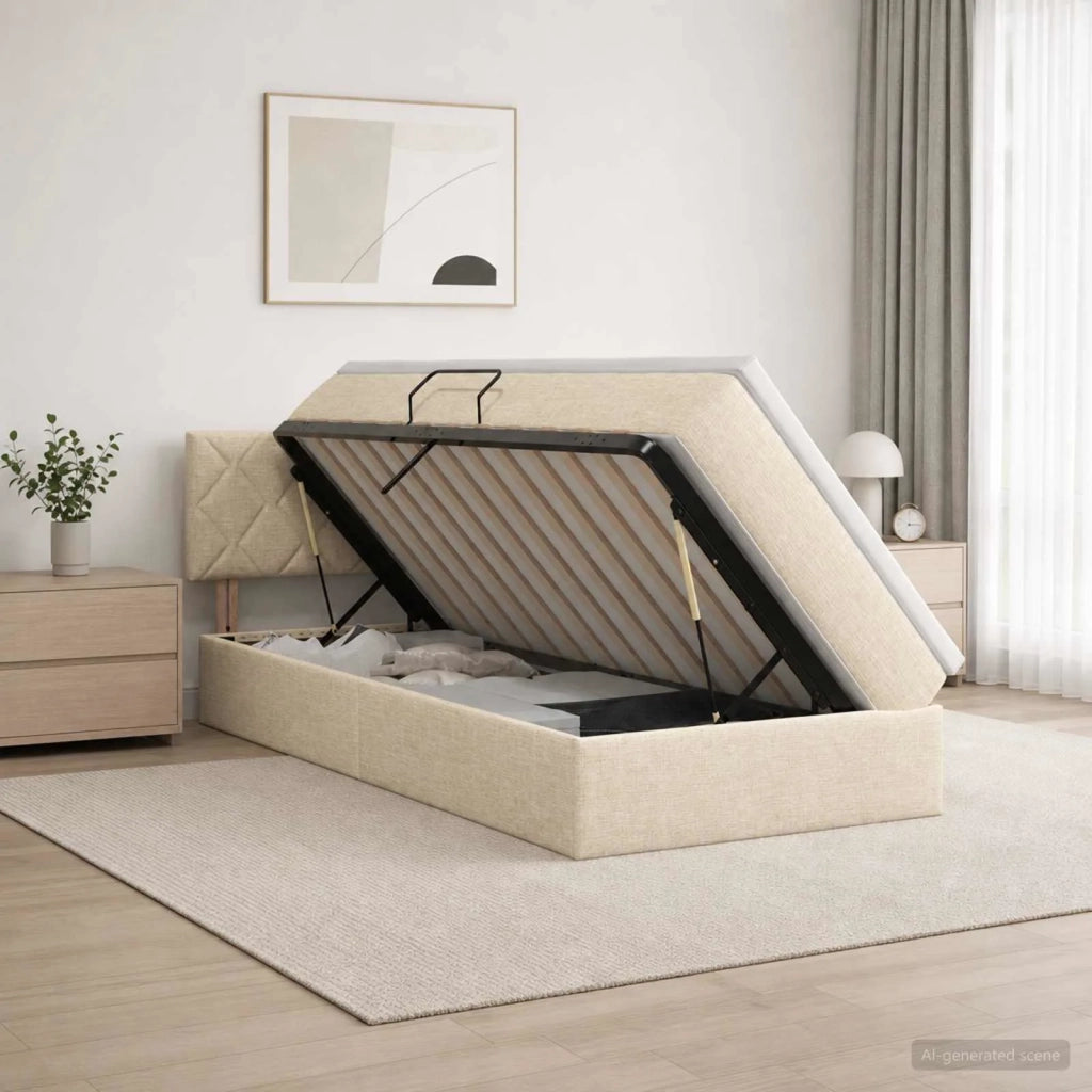 Letto con contenitore LED e materasso Crema 100 x 200 cm 3459109