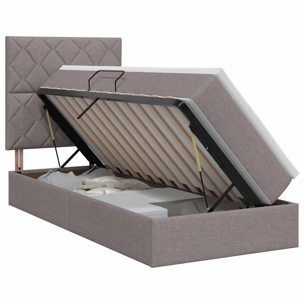 Letto con contenitore e materasso Tortora 100 x 200 cm Tessuto 3459549