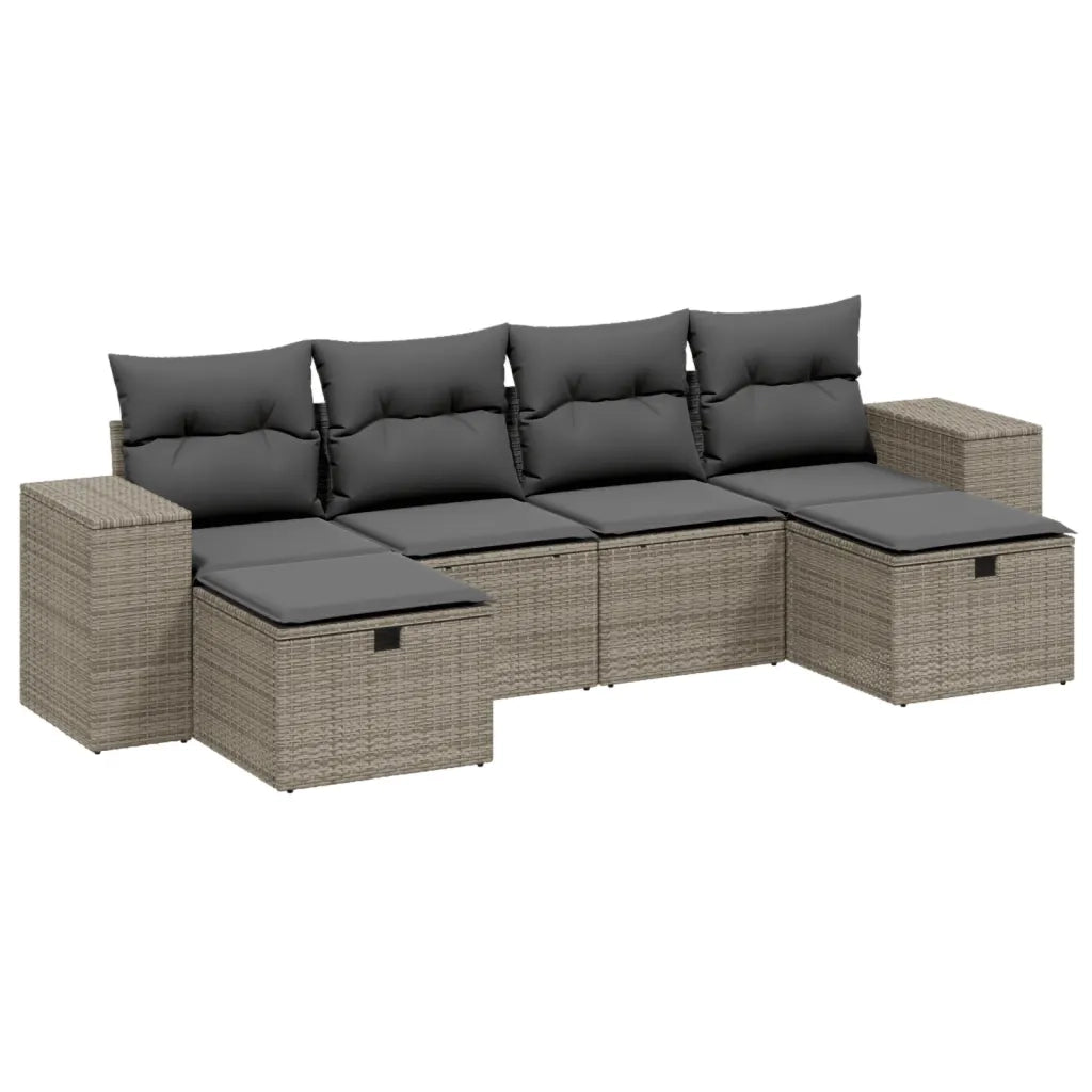 Set Divano da Giardino 6pz con Cuscini Grigio Chiaro Polyrattan