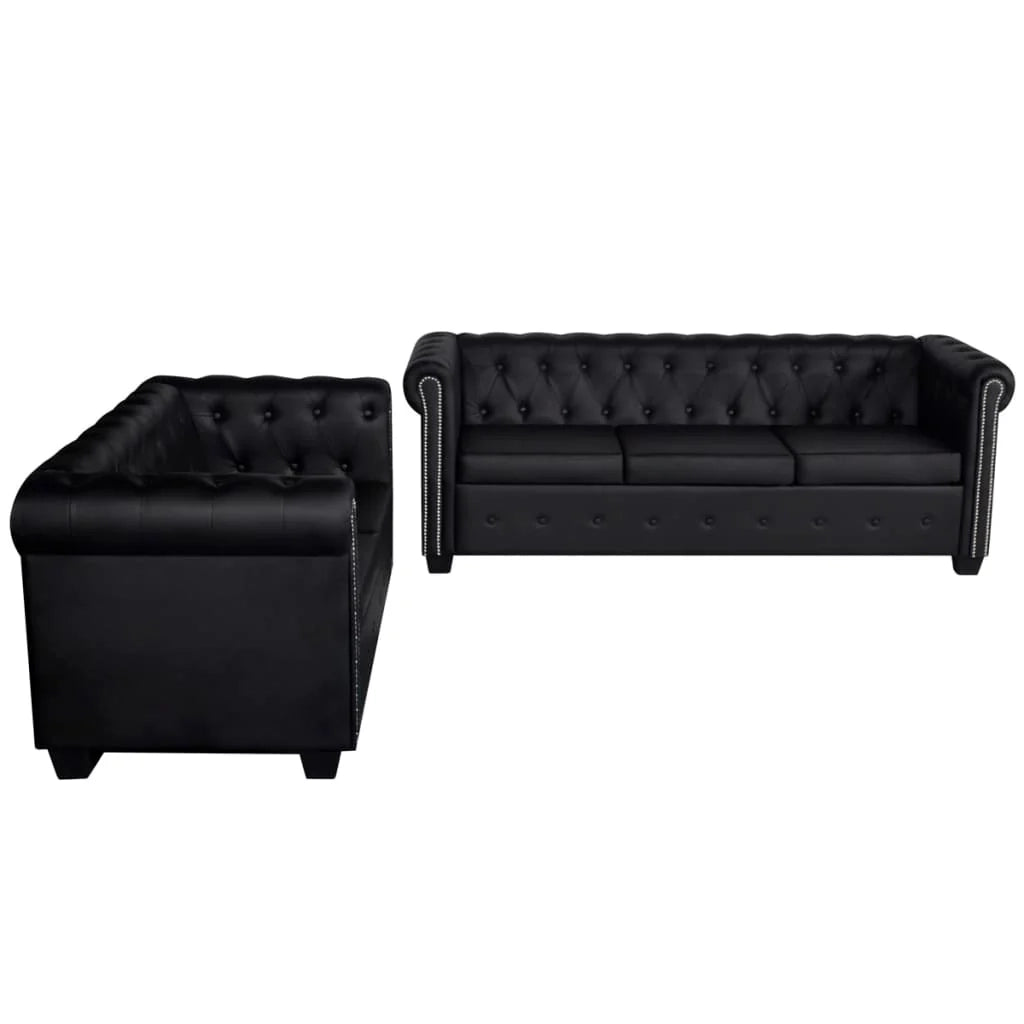 Set di divani a 2 posti per soggiorno salotto o casa interni e set di divani a 3 posti in pelle sintetica nera 02_0019081