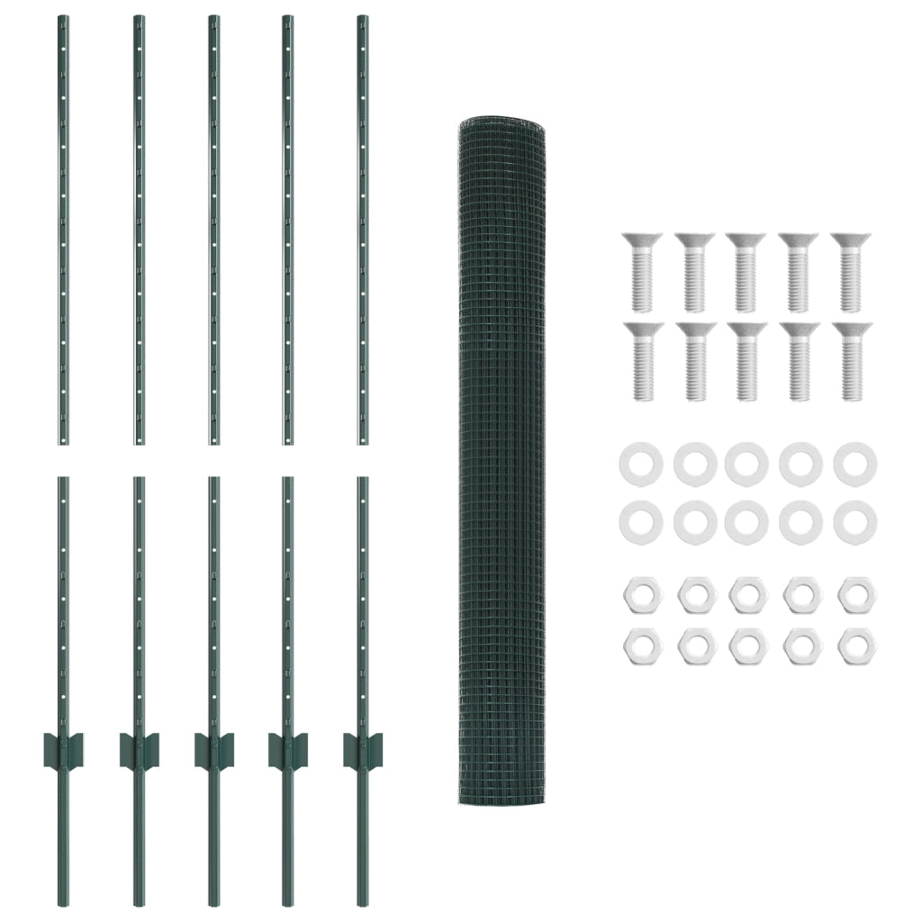 Recinzione in Ferro Saldato con 5 Post U Verde 1,2x10 m Acciaio