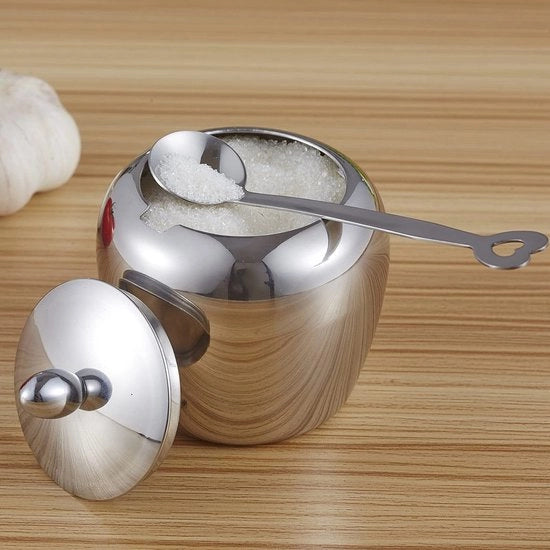 Contenitore di zucchero con coperchio - Contenitore di zucchero in acciaio inossidabile - Zuccheroio - Contenitore di spezie - Chiusura ermetica - Apertura per cucchiaio