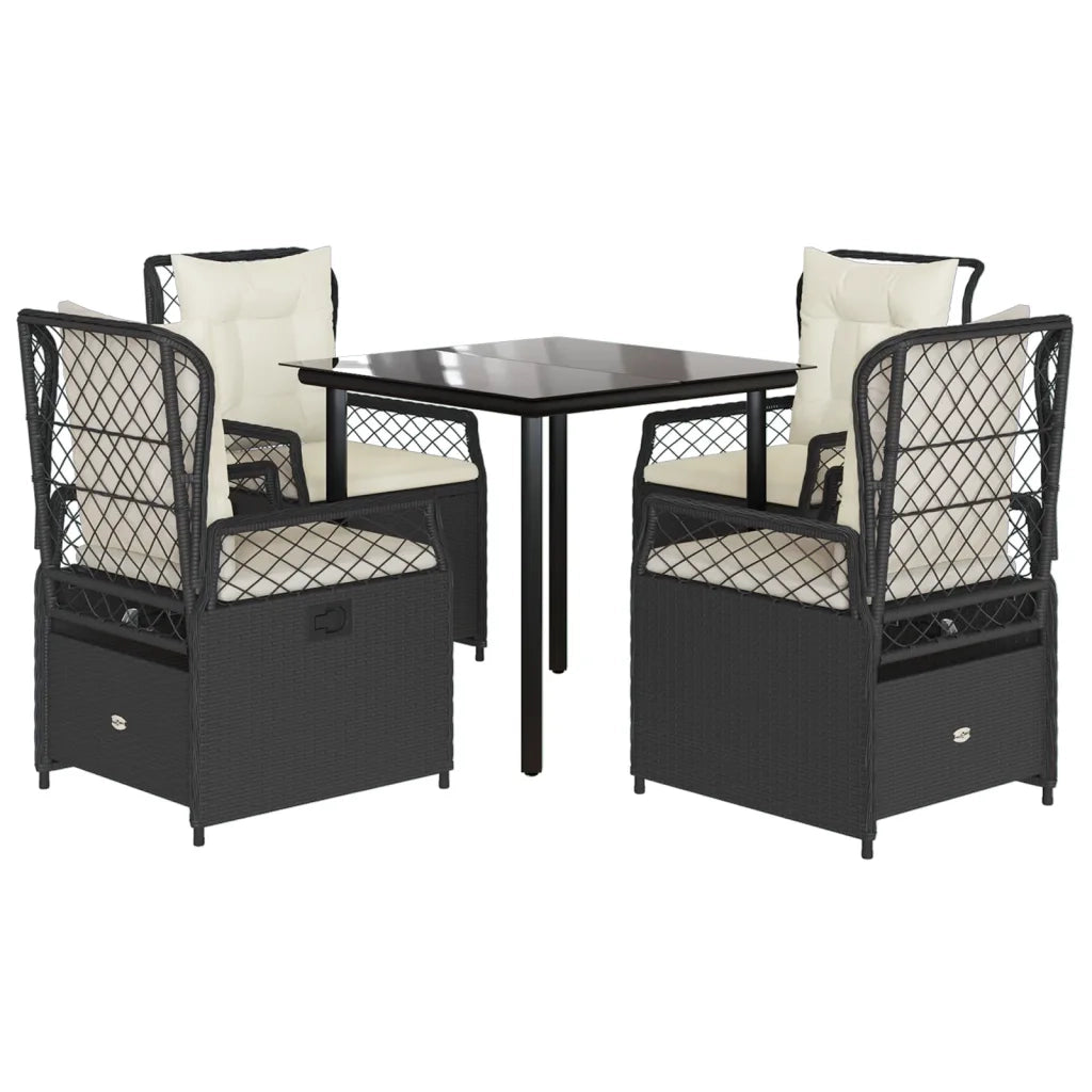 Set da Pranzo da Giardino 5 pz Nero con Cuscini in Polyrattancod mxl 117153
