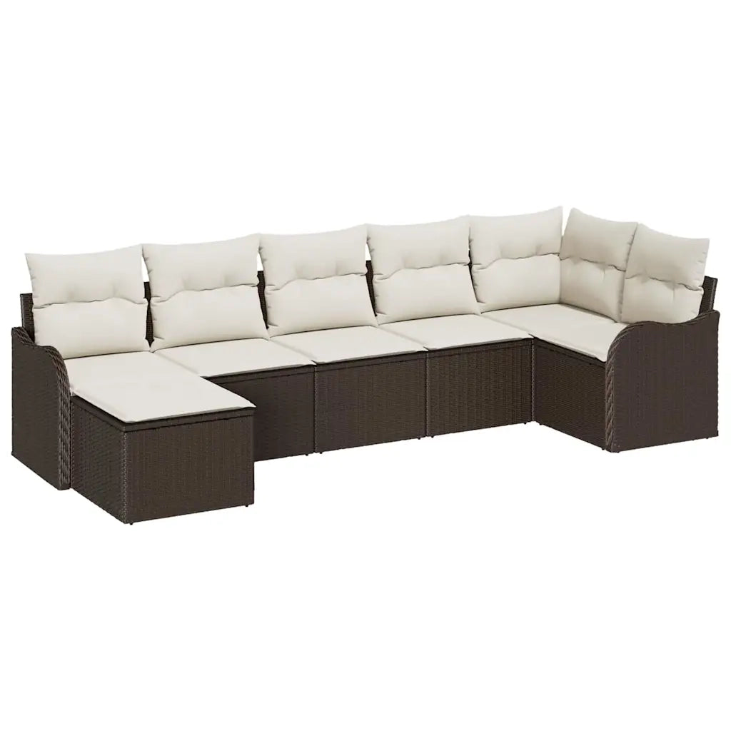 Set Divano da Giardino 7 pcs Marrone e bianco Poly Rattan 3354457
