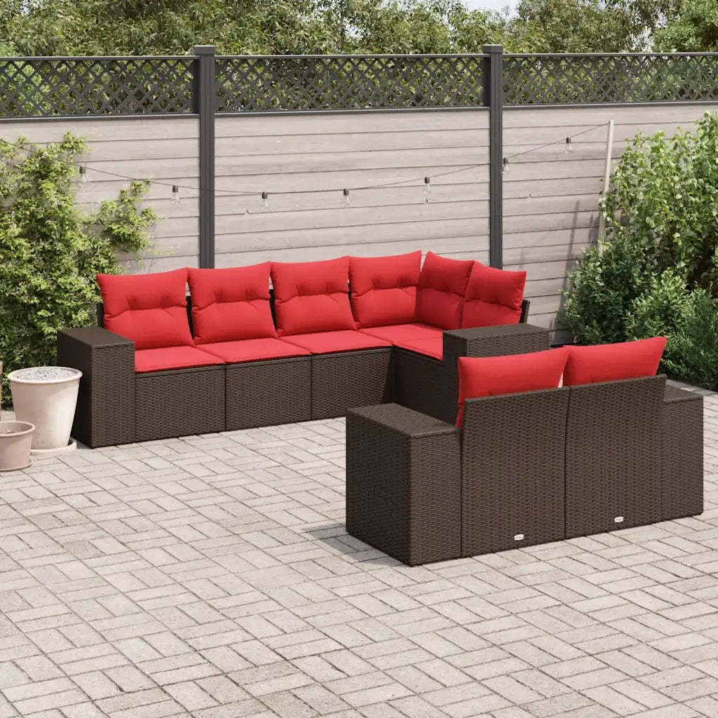 Set Divani da Giardino 7 pz con Cuscini Marrone in Polyrattan 3222813