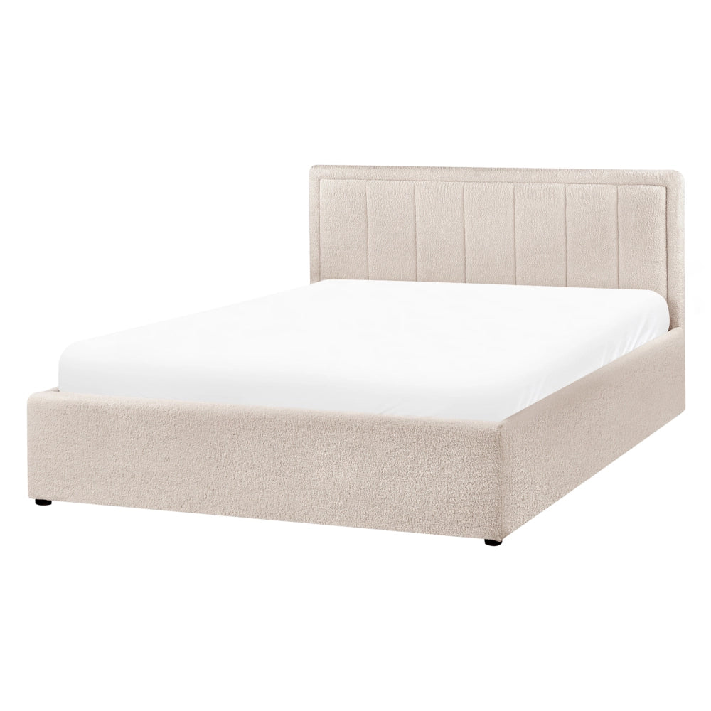 Letto Ottomano Beige Boucle 140x200 cm Struttura imbottita con Testiera