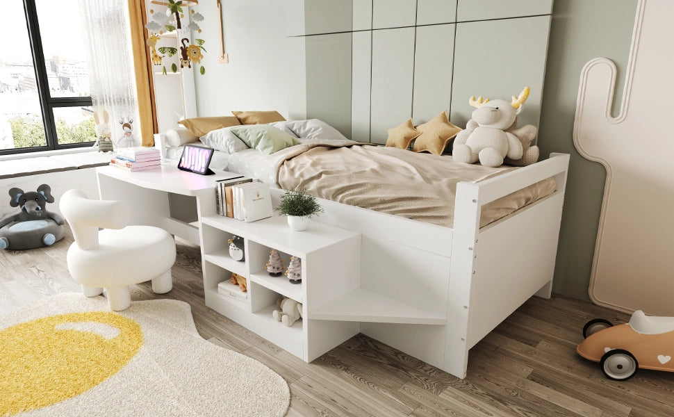DESMIU Letto Combinato Letto Singolo con Scrivania, Armadi, USB e Presa 90 × 200 cm, Senza Materasso