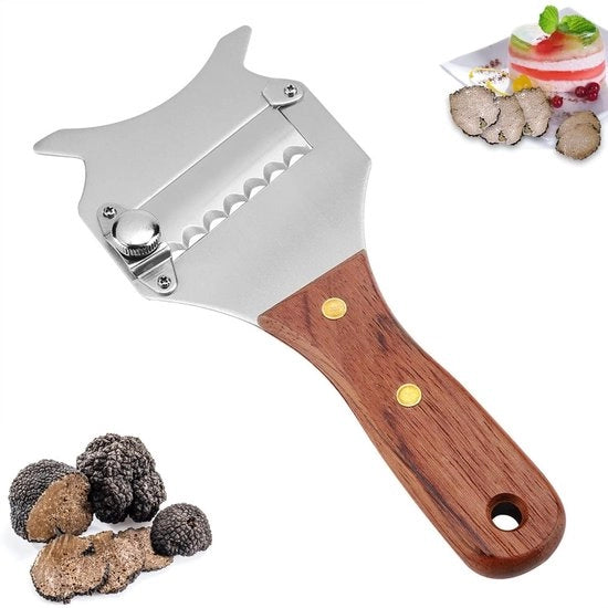 Lama Trasformabile per Formaggio Multifunzione - Trinciapenne per Tartufi - Faccia in Acciaio Inossidabile - Manico in Legno - Dimensioni 7.68 x 3.15 x 0.47 Pollici