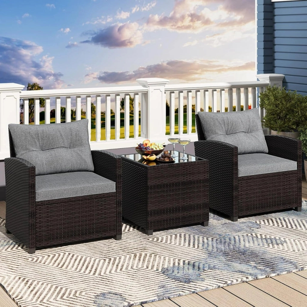 Set di 3 pezzi di mobili da patio, Per portico e balcone e giardino e cortile e bordo piscina Grigio