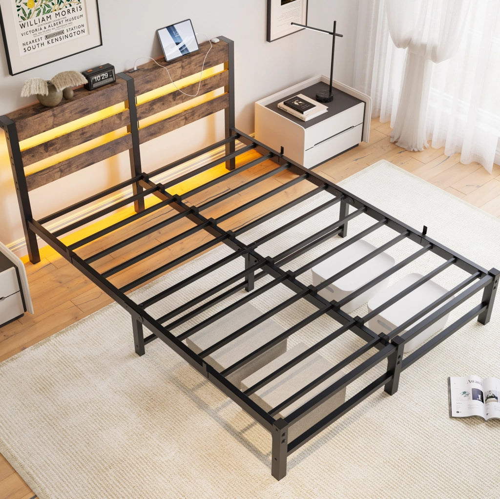 Letto matrimoniale 140x200 cm in metallo con LED e USB
